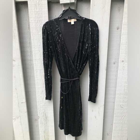 Michael Kors Black Sequin Wrap Dress - size XS or S - Picture 3 of 6